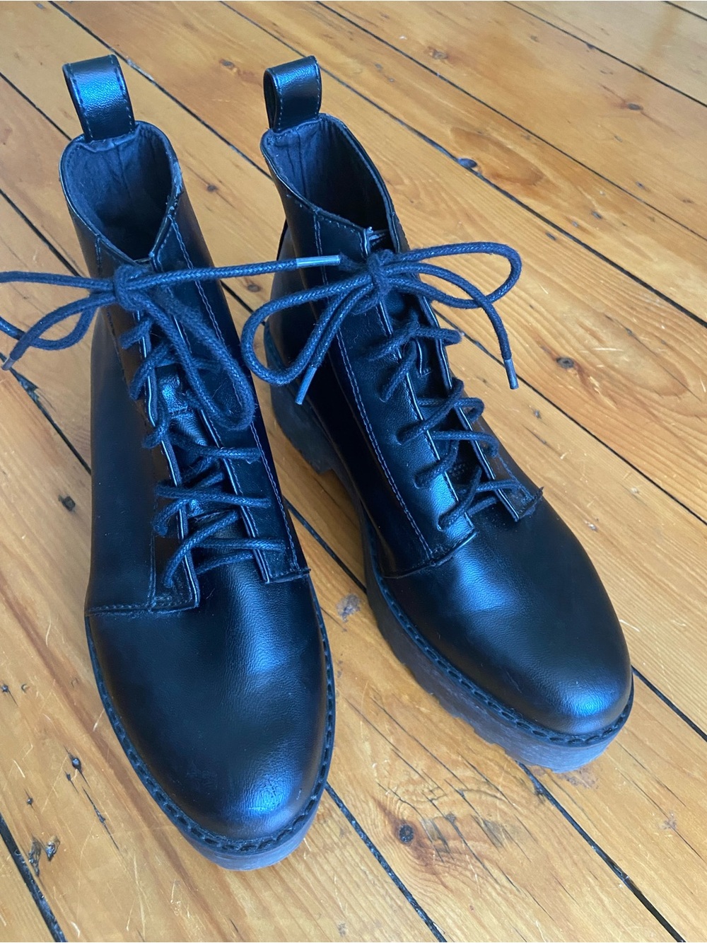 Divided Black Lace-Up Combat Boots